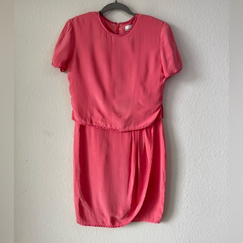 Shomi by Miller Shor Coral Pink 100% Silk Dress Women’s 10 Petite Retro 80s‎ Vtg